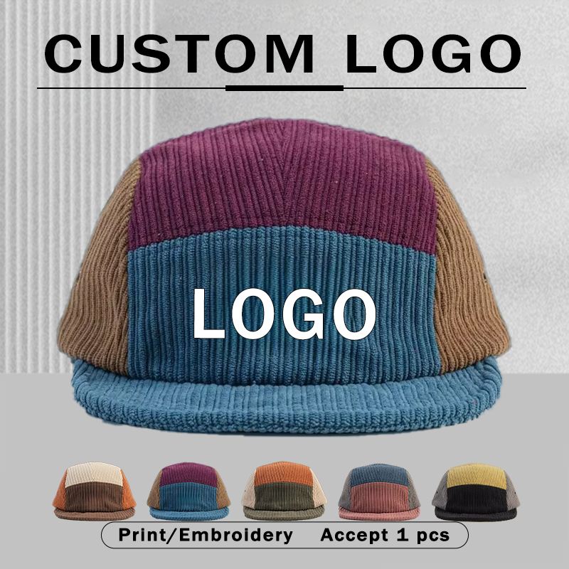 Corduroy Cap 5 Panel - Men Women Color Block Corduroy 5‑Panel