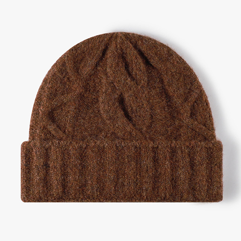 Beanie Cuffed Knit - Wool Blend Cable Knit Beanie Hat