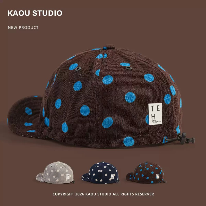 Corduroy Cap 5 Panel - Unisex Polka Dot Corduroy Baseball Cap