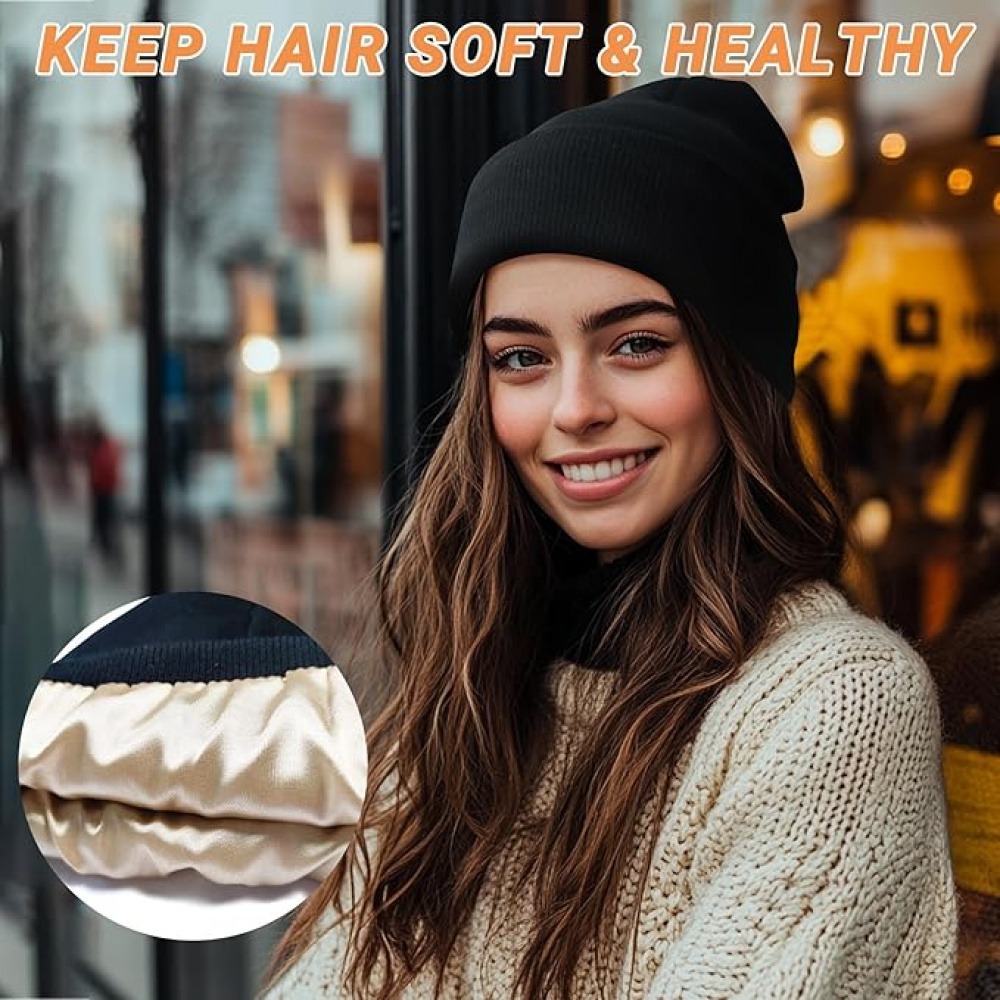 Unisex Satin Lined Knit Beanie - Beanie Cuffed Knit recension och pris