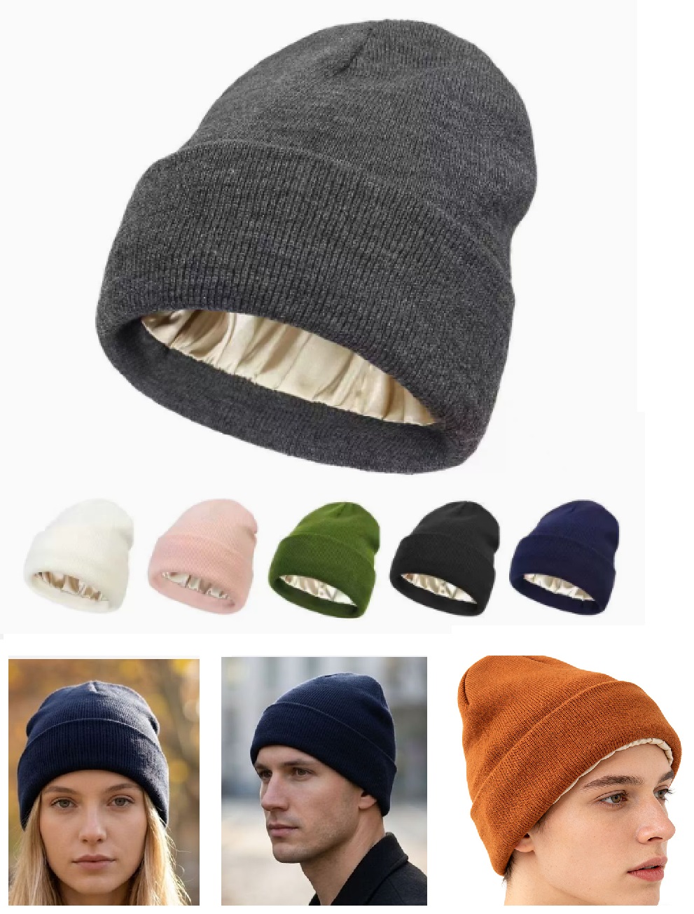 Unisex Satin Lined Knit Beanie - Beanie Cuffed Knit recension och pris