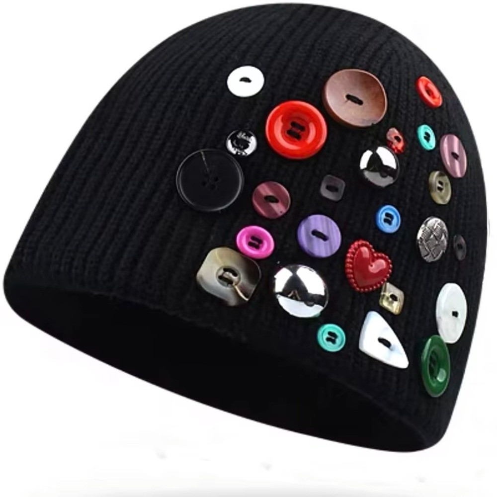 Colorful Button Beanie Hat Irr - Beanie Cuffed Knit recension och pris