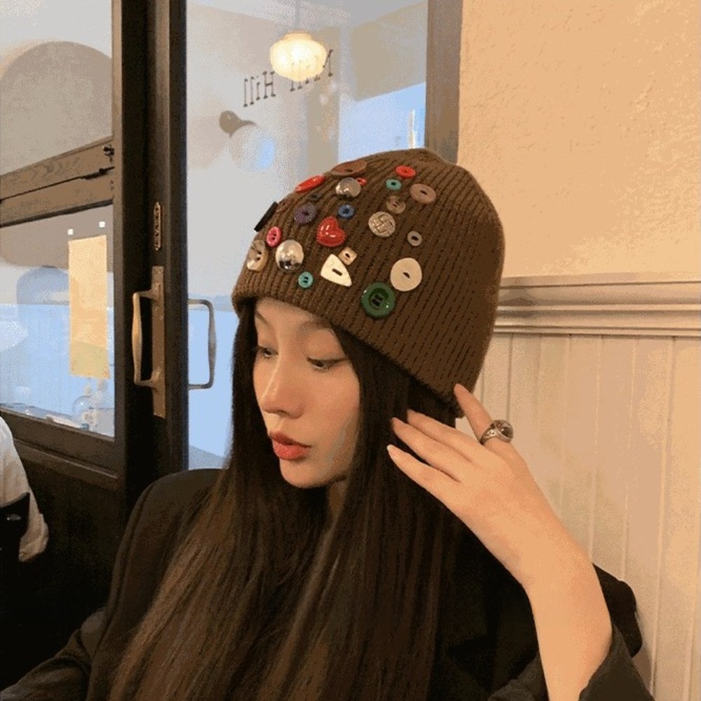 Colorful Button Beanie Hat Irr - Beanie Cuffed Knit recension och pris